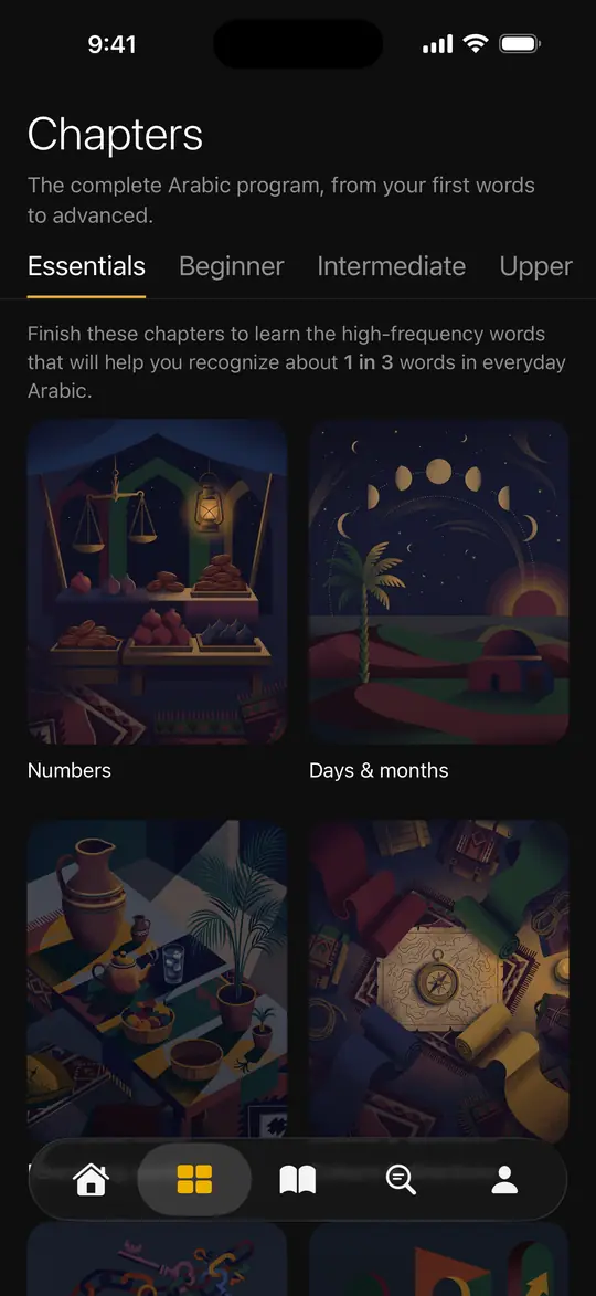 The Chapters screen on iPhone, showing Essentials chapters
